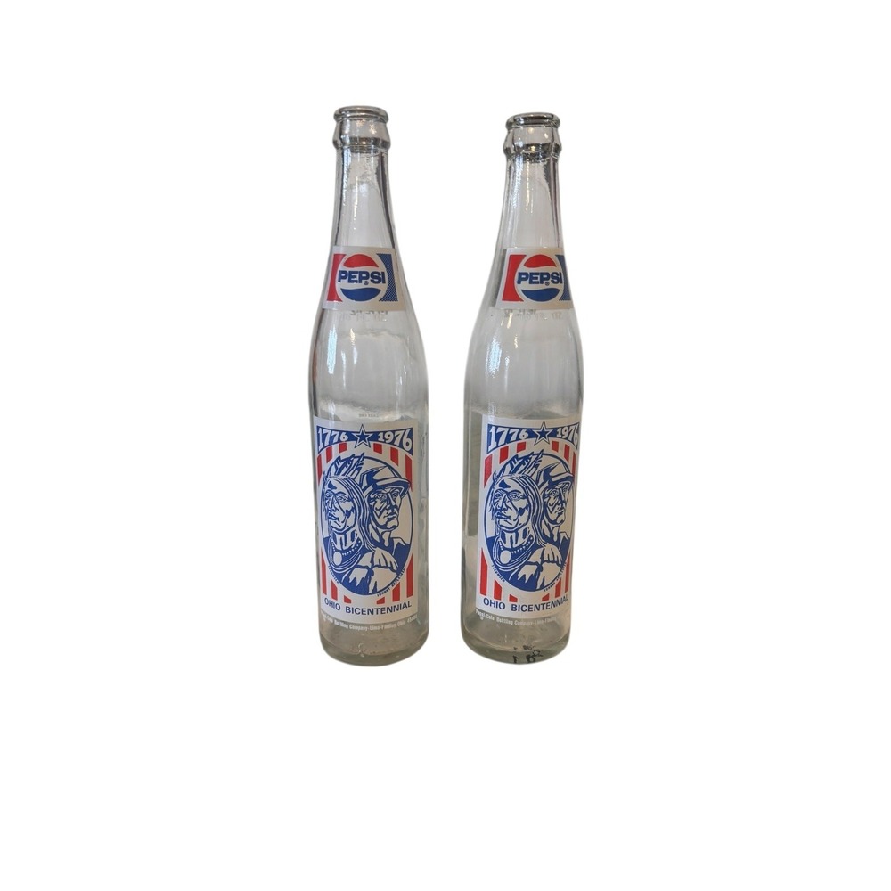 2 Pepsi Ohio Bicentennial Bottles Tecumseh Johnny Appleseed America's 250